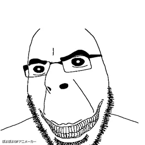 cobson, animated, clenched teeth, evil, glasses, grin, monochrome, ponpon, poyopoyo, smile