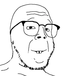 buckteeth soyjak, buck teeth, closed mouth, glasses, smile, soyjak, stubble