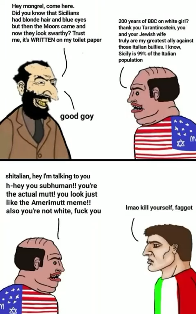 classic amerimutt, happy merchant, yes chad, amerimutt, chad, comic, dialogue, jewish nose, kike, mcdonalds