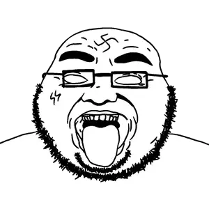 bvlljvk, bushy eyebrows, glasses, looking at you, nazism, no pupils, stubble, swastika, tongue
