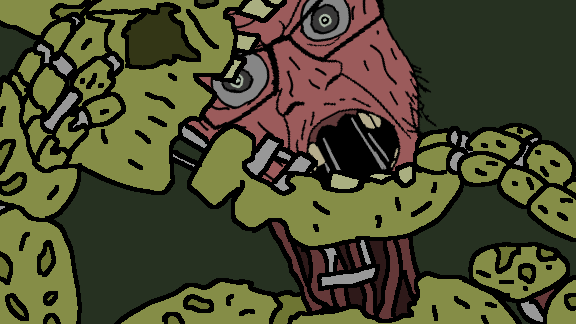 springtrap, william afton, feraljak, animatronic, glasses, jumpscare, large eyes, nose, open mouth, rotten