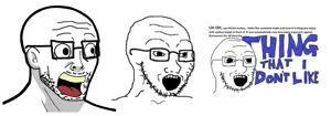 nujak, soyak, 3soyjaks, anti anti anti soyjak, ear, glasses, open mouth, redraw, soyjak, stubble