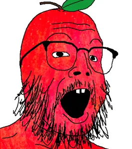 buckteeth soyjak, fruiterz!, apple, beard, buck teeth, food, fruit, glasses, open mouth, soyjak