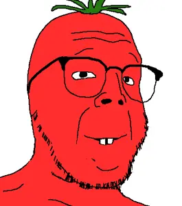 buckteeth soyjak, buck teeth, closed mouth, food, fruit, glasses, smile, soyjak, stubble, tomato