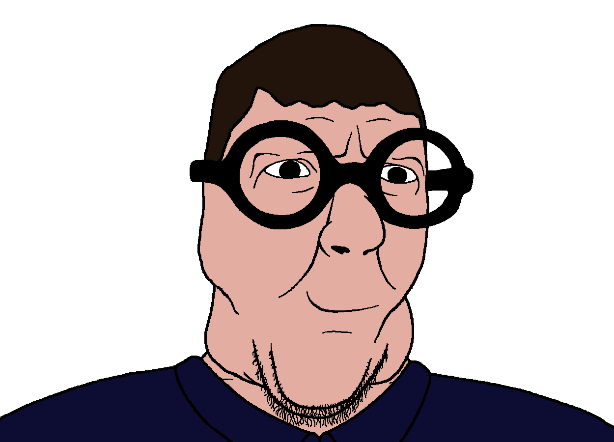 slatejak, blue shirt, brown hair, closed mouth, clothes, collared shirt, fat, gabe newell, glasses, hair