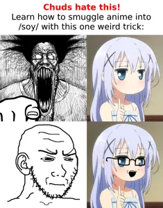 chino kafuu, markiplier soyjak, soyak, 2soyjaks, anime, blue hair, closed mouth, comic, ear, female