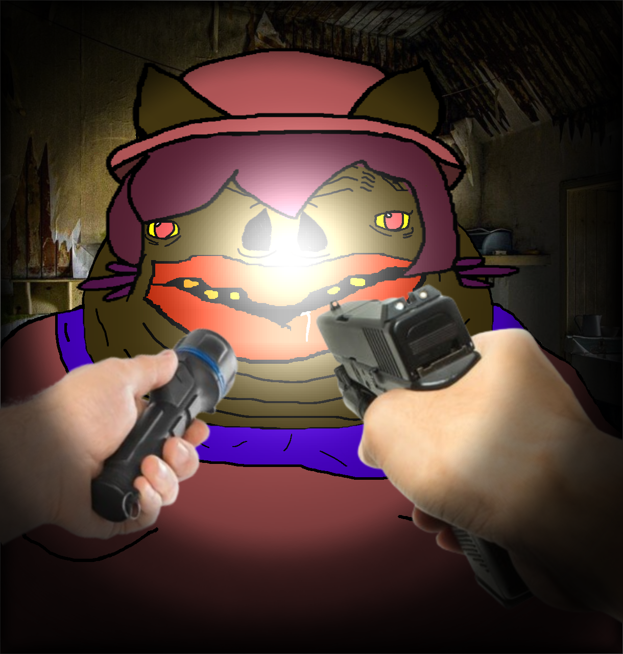 niko (oneshot), brandon, bramonster, branigger, big lips, black skin, dark, evil, flashlight, gun