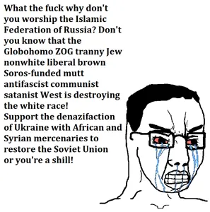 chudjak, africa, bloodshot eyes, clenched teeth, communism, crying, glasses, globohomo, hair, islam