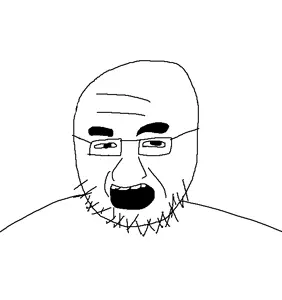 chinaman, china, gaping mouth, glasses, open mouth, open mouth, soyboy, stubble, teeth, wrinkles