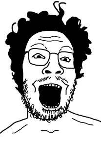 kochead, curly hair, excited, forehead lines, glasses, hair, mustache, open mouth, soyboy, stubble