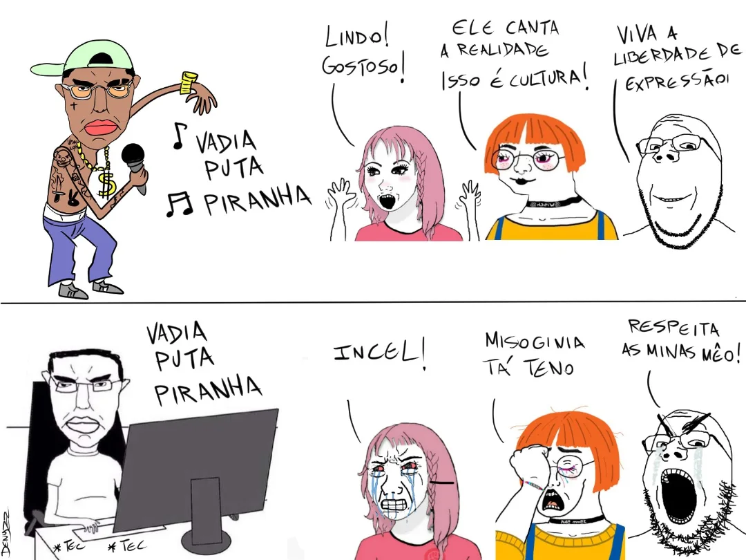 daddy's girl wojak, wojak, chudjak, gapejak, pol face, wholesome soyjak, angry, beard, bloodshot eyes, computer