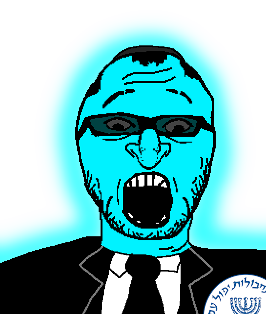 chuddam kikestein, shabbos soy, glowie, balding, blue skin, clothes, glasses, glowing, glownigger, hair