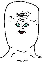 chudjak, chudjak front, baby, bitter, blue eyes, dilated pupils, eyelashes, eyeliner, forehead lines, furrowed brows