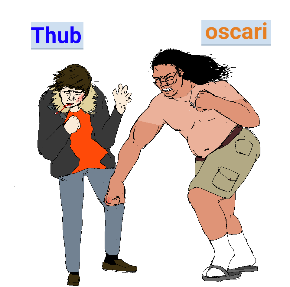 oscari, thub, unknown, 2soyjaks, angry, black hair, blood, broken glasses, brown hair, bruise