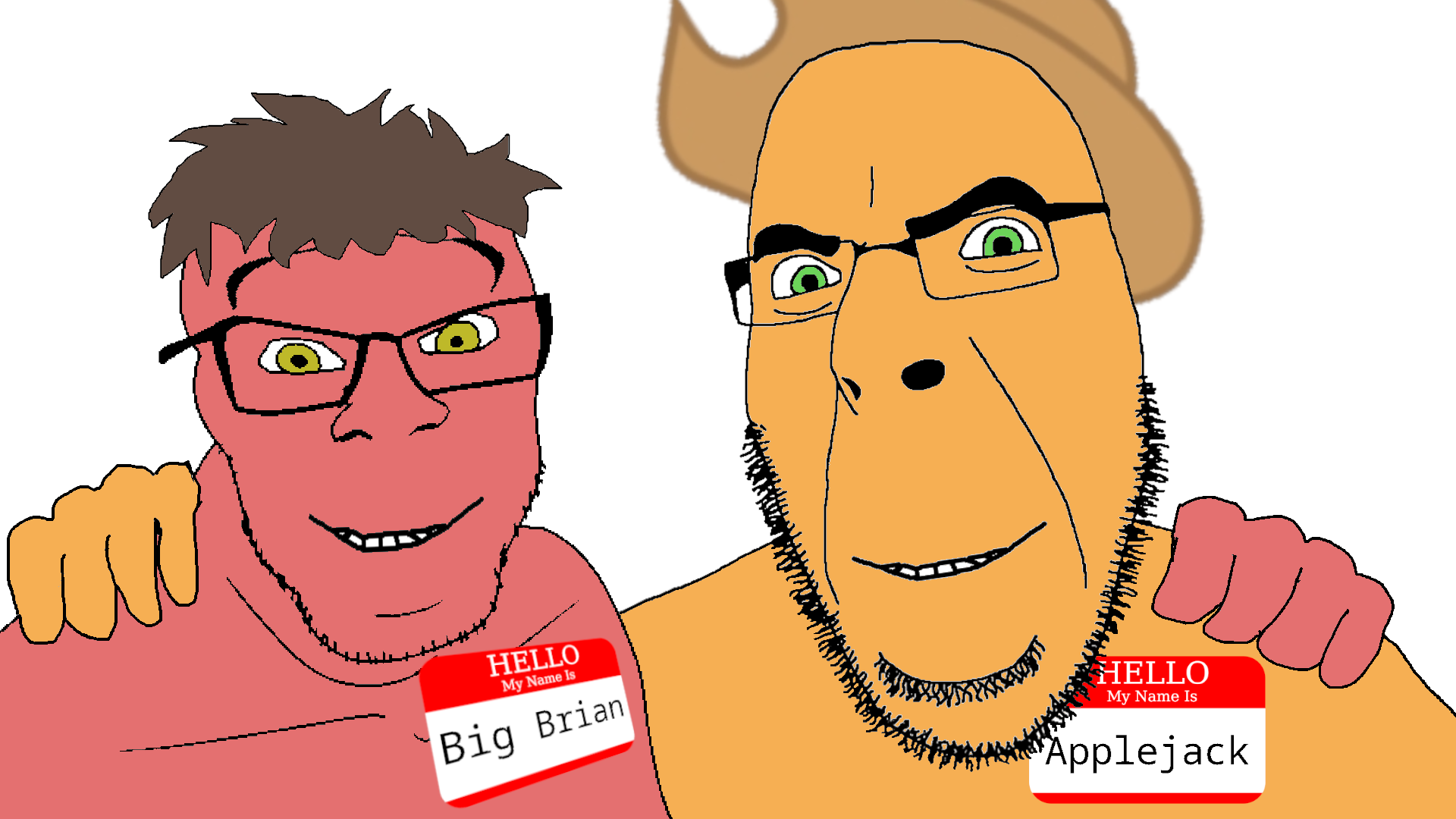 applejack, cobson, feraljak, 2soyjaks, animal, arm, big brian, clothes, eyebrows, glasses