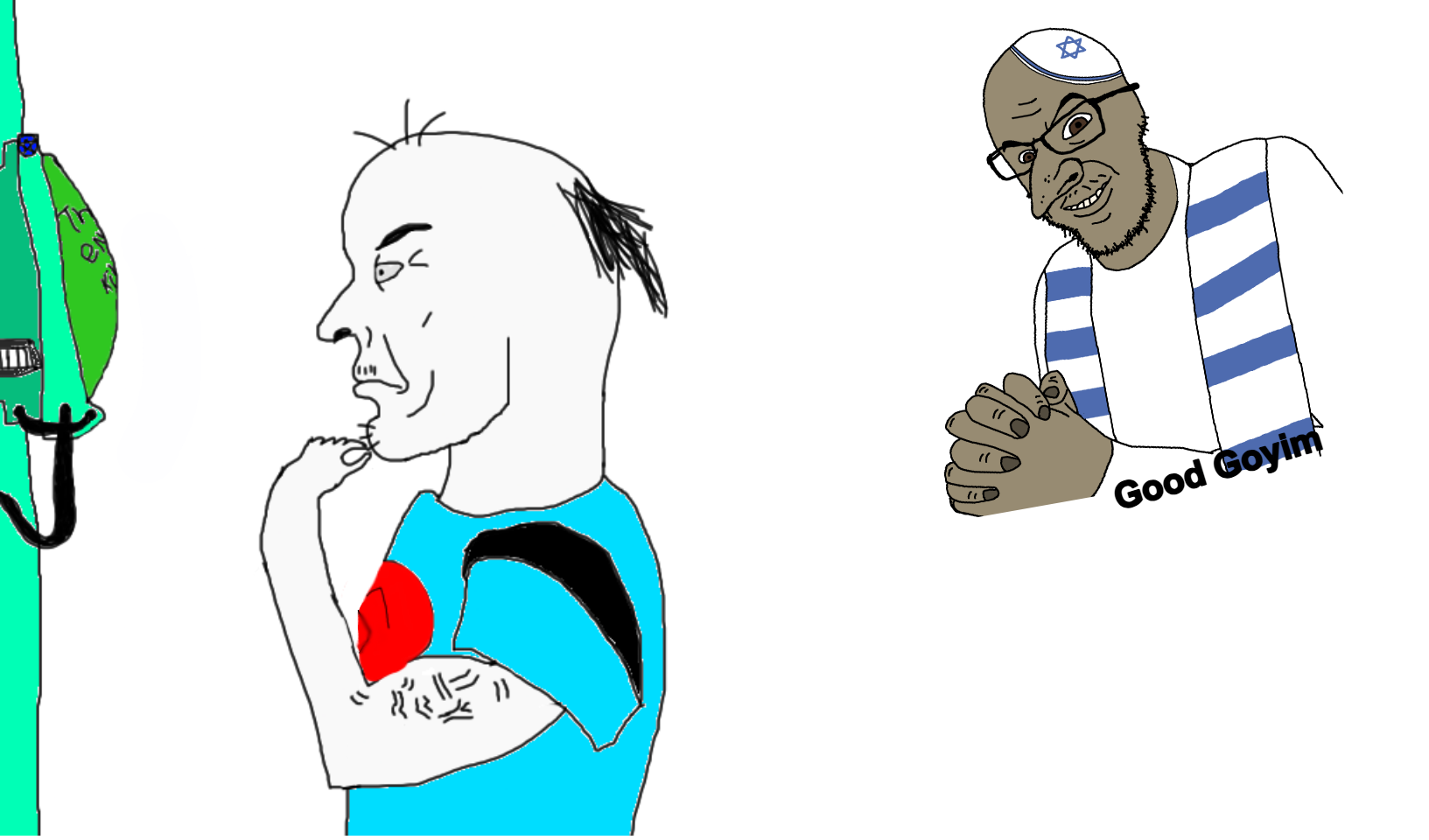 feraljak, feral merchant, balding, brown eyes, brown skin, buff, clothes, hat, jewish nose, judaism