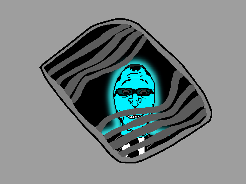 chuddam kikestein, shabbos soy, glowie, balding, bent metal, blue skin, closed mouth, clothes, drain cover, glasses