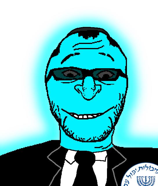 chuddam kikestein, shabbos soy, glowie, balding, blue skin, closed mouth, clothes, glasses, glowing, glownigger