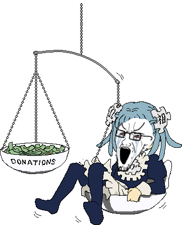 wikipe-tan, soyak, bloodshot eyes, blue hair, clothes, crying, glasses, hair, money, open mouth