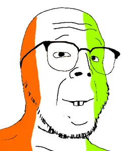 buckteeth soyjak, buck teeth, closed mouth, country, flag, glasses, ireland, smile, soyjak, stubble