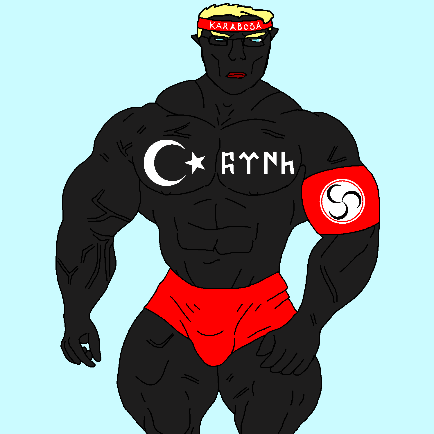 chudjak, a10 eyes, armband, black bvll, black kang, black skin, blond eyebrows, blonde hair, blue eyes, buff