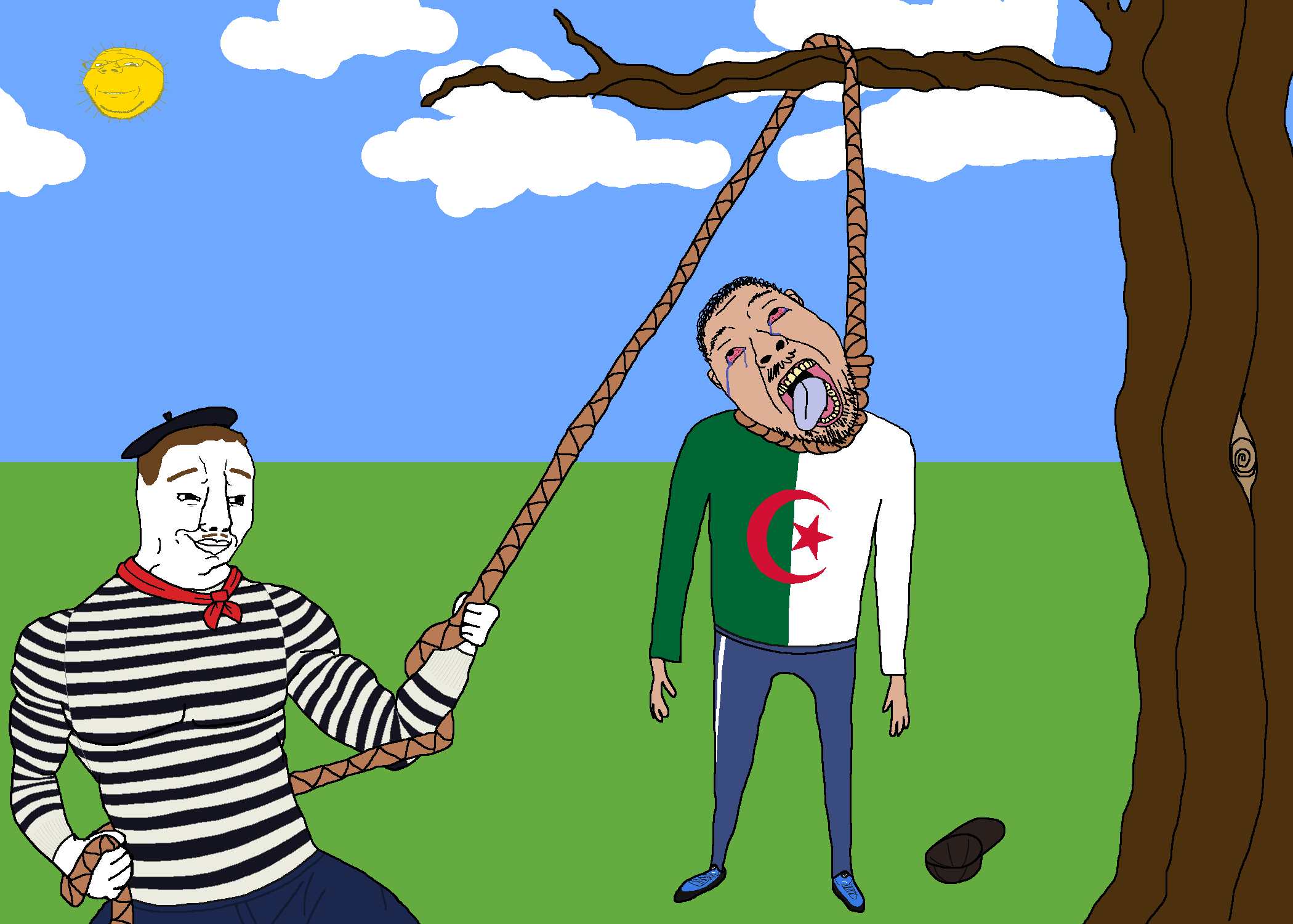 bernd, chudjak, gapejak, hanging ugly personjak, ugly personjak, wholesome soyjak, ack, beret, bloodshot eyes, closed mouth