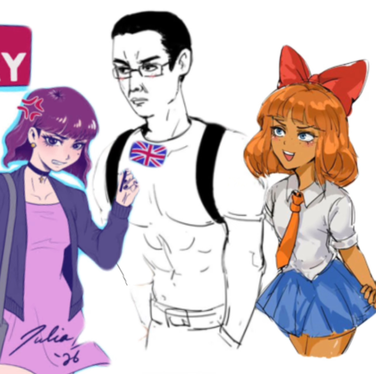 mymy schoppenboer, chudjak, bag, belt, black hair, bow, buff, clothes, earring, glasses