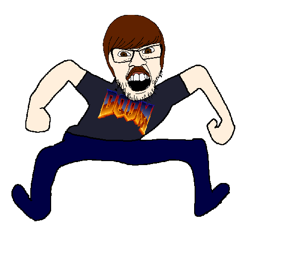 lee goldson, feraljak, animated, brown eyes, brown hair, doom, fist, full body, glasses, hair