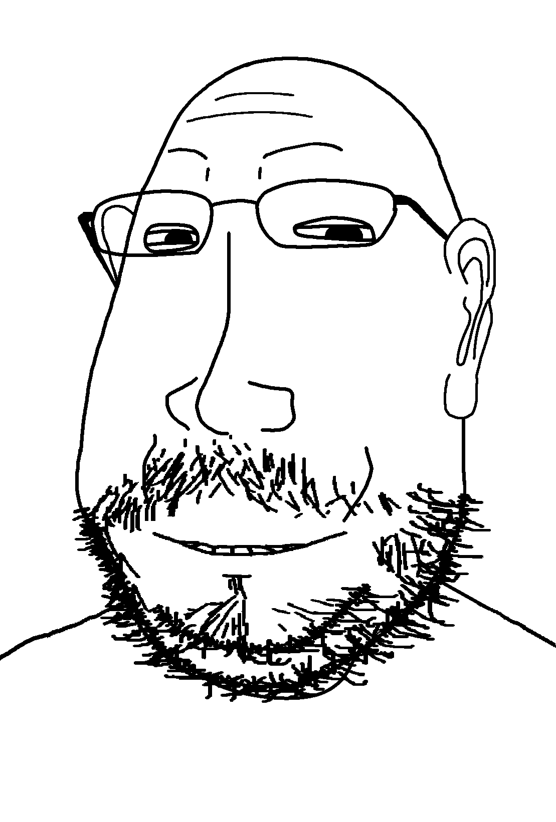 gapejak, masscholar, massjak, mustached gapejak, scholar, wholesome soyjak, fusionjaks, beard, closed mouth, ear