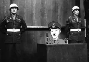 kuzjak, adolf hitler, black and white, cap, clothes, hat, hitler mustache, irl background, military cap, mustache