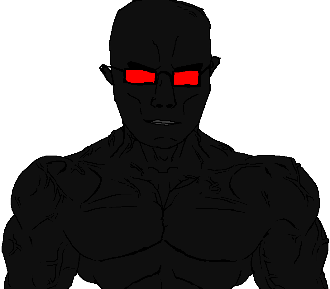 chudjak, chudjak front, muscular chud, angry, black skin, black templars, buff, eyebrows, gasmask, glasses