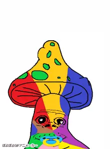 shroomjak, wojak, a24 slowburn soyjak, jacobson, colorjak, animated, baby, closed mouth, deformed, mushroom