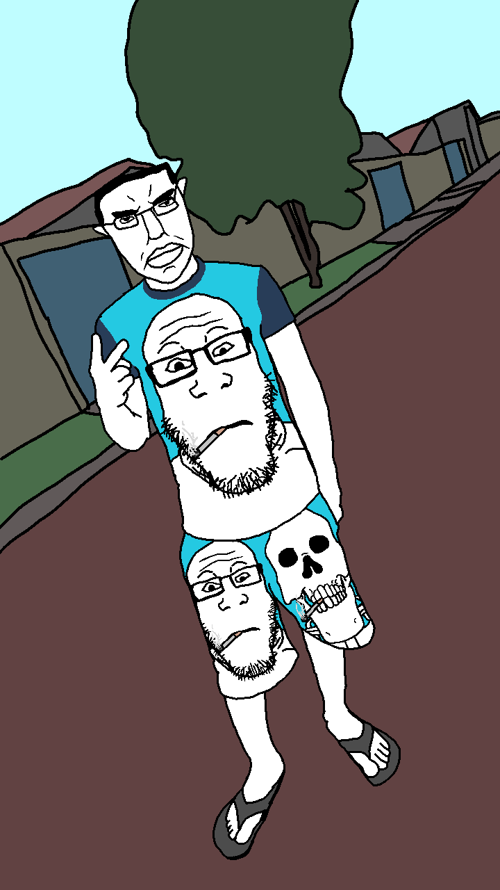 chudjak, markiplier soyjak, neutralplier, pol face, skeletonjak, 4soyjaks, arm, background, black hair, blue shirt