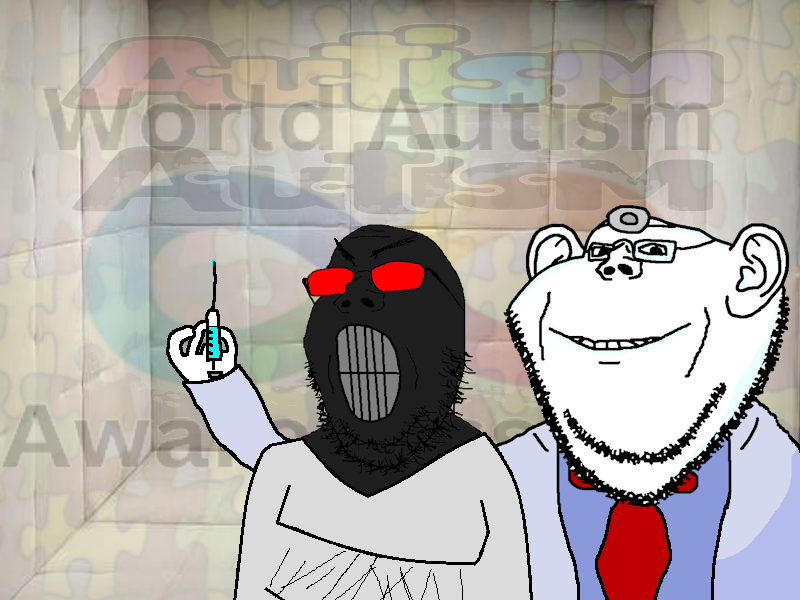 gapejak, impish soyak ears, 2soyjaks, angry, autism, autism patient award, black skin, black templars, closed mouth, clothes