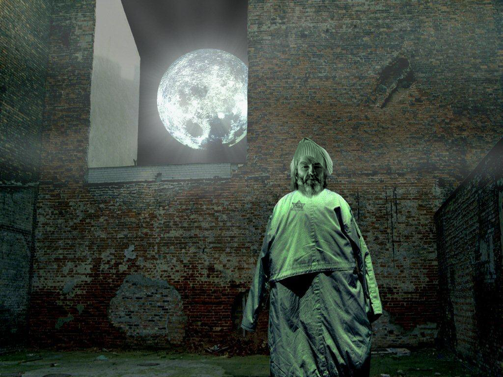 gigachad, old gigachad, 1nas, brick, brick wall, closed mouth, clothes, dystopia, front view, irl background