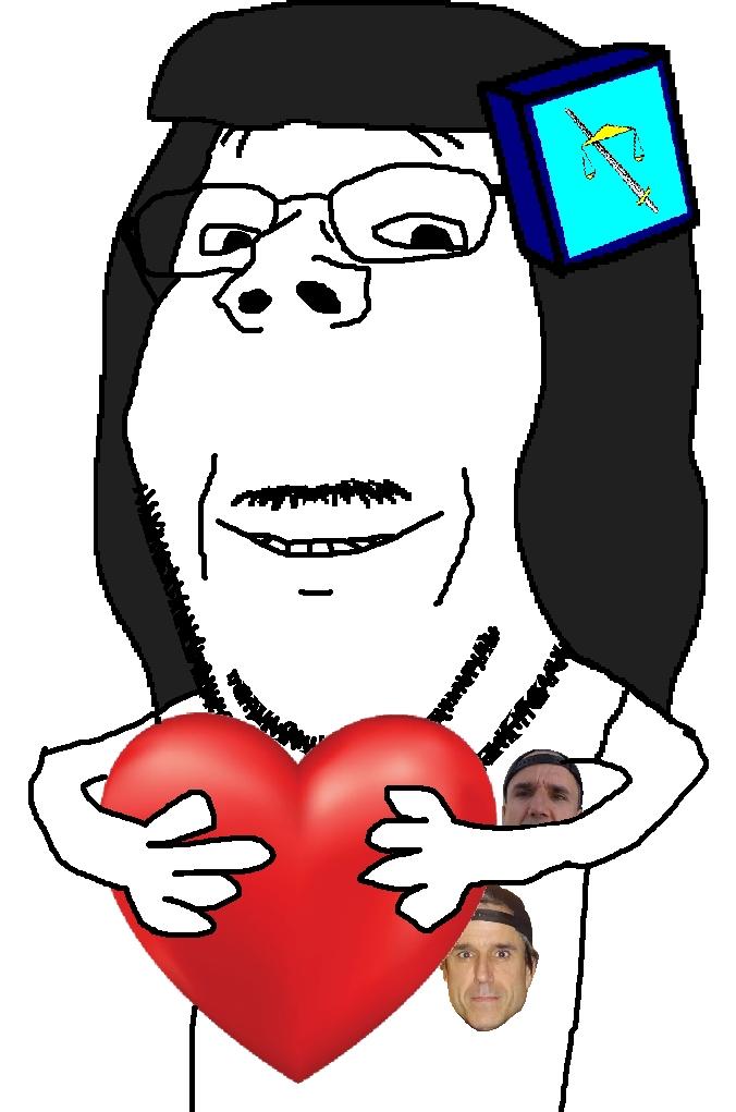 gapejak, wholesome soyjak, arm, glasses, hair, hands, heart, holding heart, holding object, looking at you