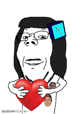 gapejak, wholesome soyjak, animated, arm, glasses, hair, hands, heart, holding heart, holding object