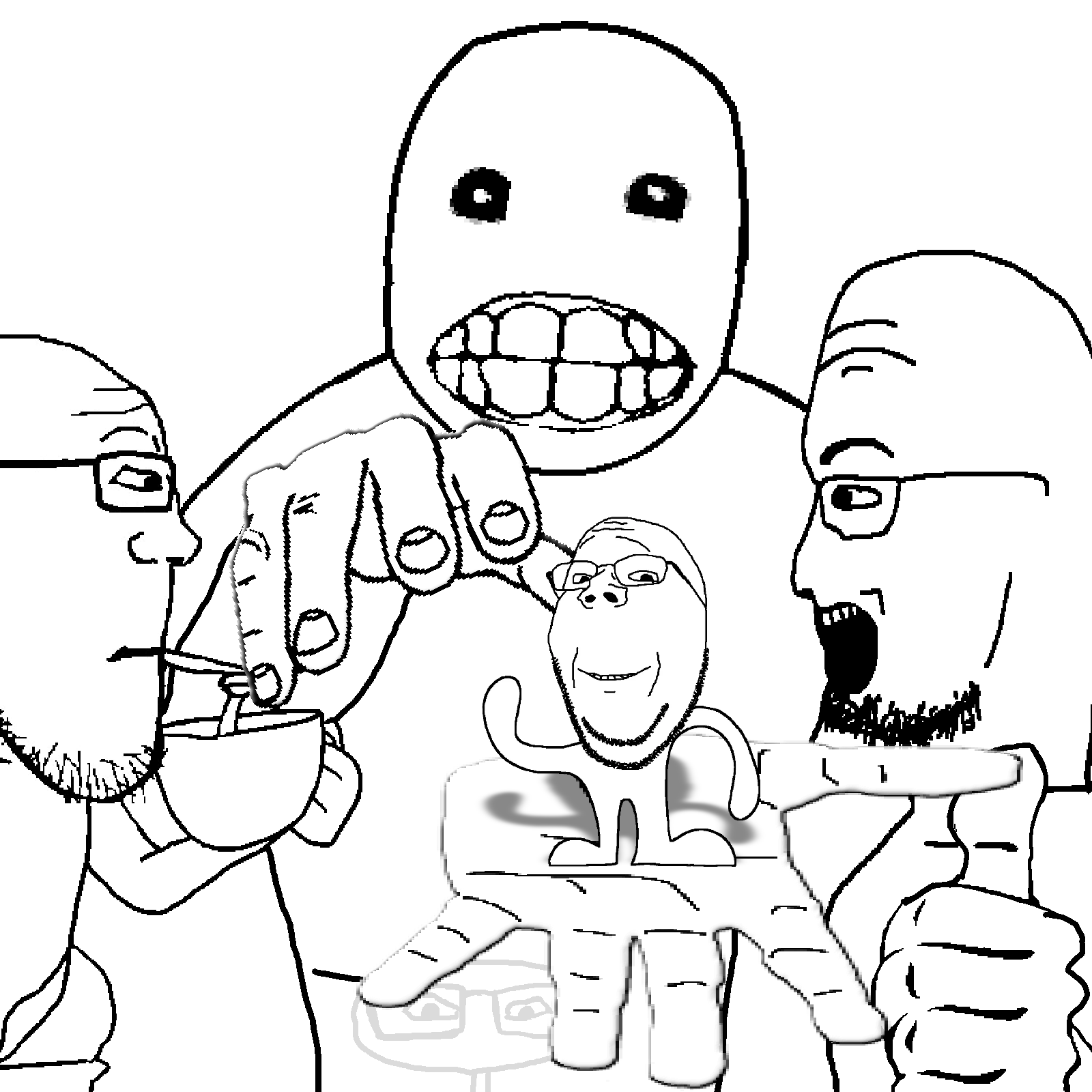 gapejak, markiplier soyjak, unknown, neutralplier, wholesome soyjak, 4soyjaks, cup, edit, full body, gritting teeth