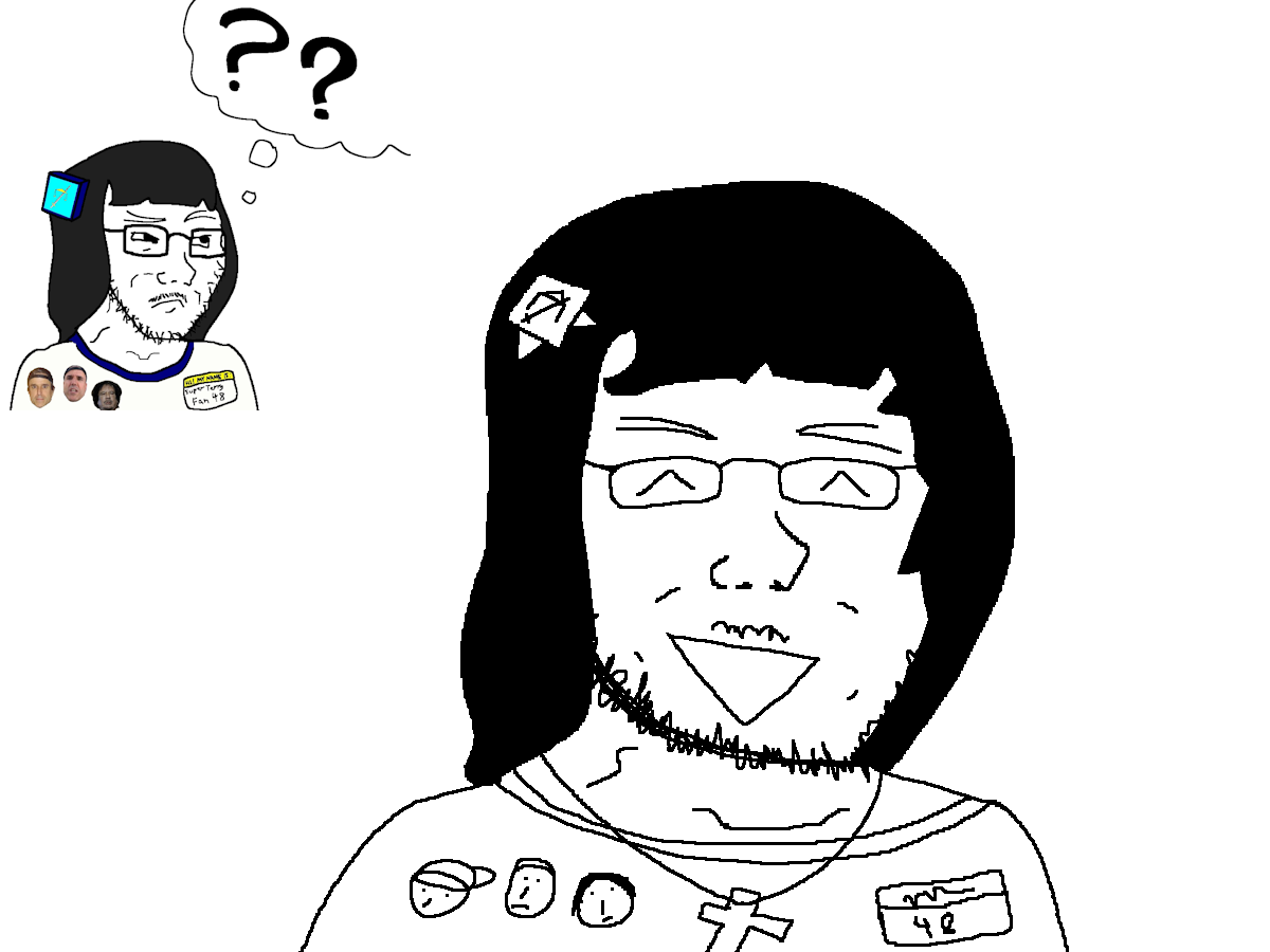 quickslaughter, soyak, /qa/ (soyjak.party), 48, christianity, clothes, cross, eyebrows, glasses, name tag