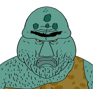 disgusting trevorcreature, blue skin, caveman, eyebrows, hair, hairy, shirtless, tooth, trevor