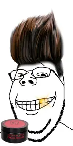 gapejak, wholesome soyjak, glasses, golden tooth, hair, hair gel, smile, soyjak, stubble