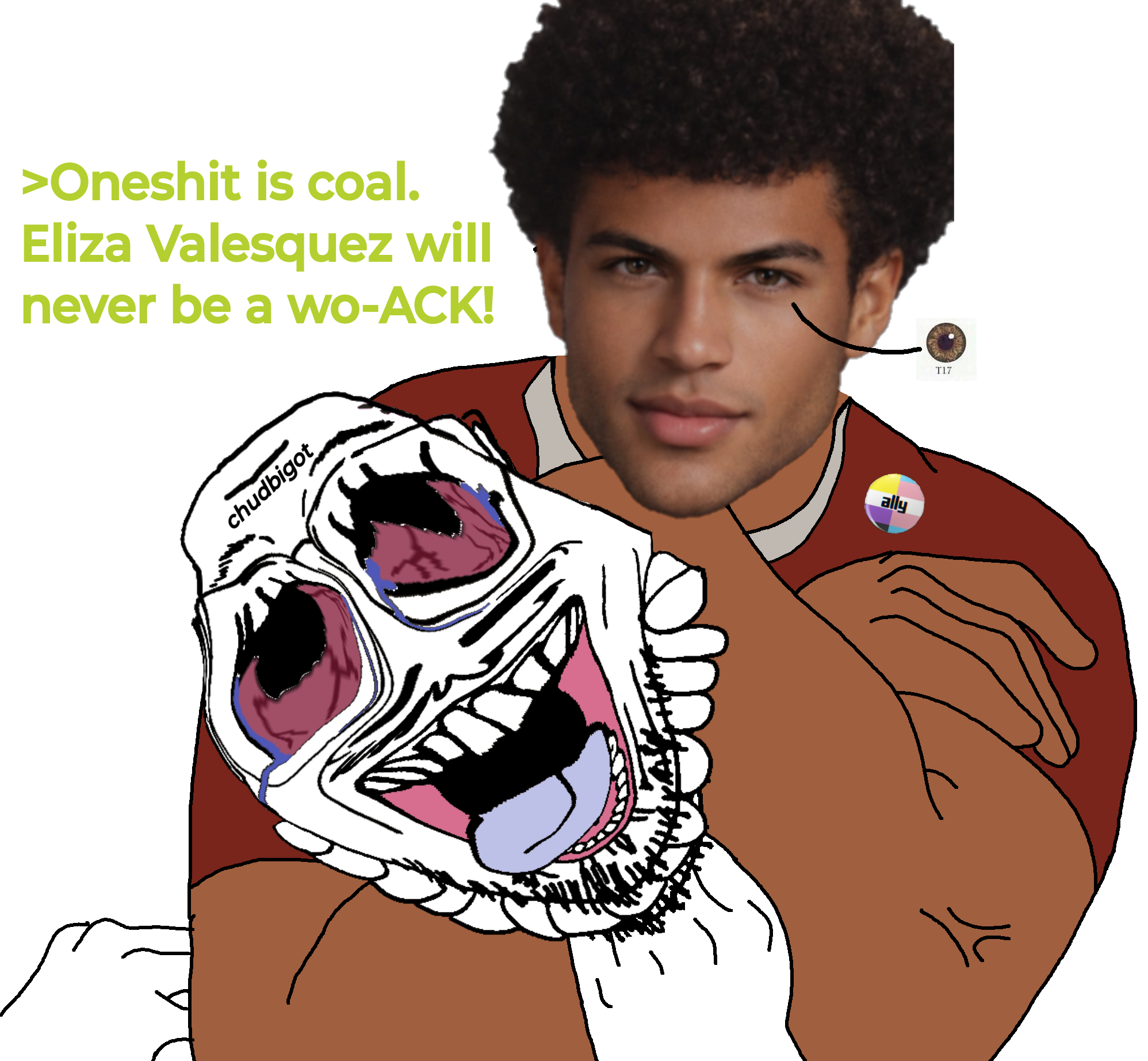 bernd, chudfaggot, the weak should fear the strong, chud's hitman, afro, brown skin, buff, chad, choke hold, closed mouth