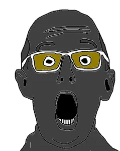 bimmyjak, admin, avgn, balding, glasses, gray skin, soyjak party, white background, yellow eyes, soot