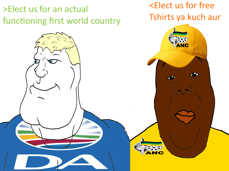 alicia, meximutt, mexiaryan, 2soyjaks, africa, african national congress, blonde hair, blue eyes, blue shirt, brown skin