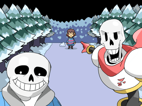 frisk, papyrus, sans, two pointing soyjaks, bald, black sclera, brimstone, clothes, glove, hands