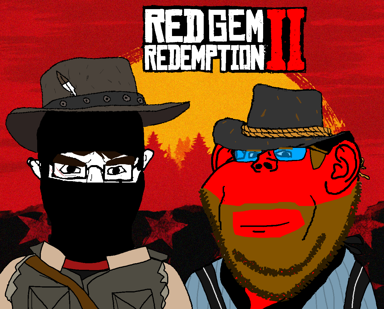 arthur morgan, john marston, chudjak, impish soyak ears, beard, clothes, collared shirt, cowboy hat, forest, glasses