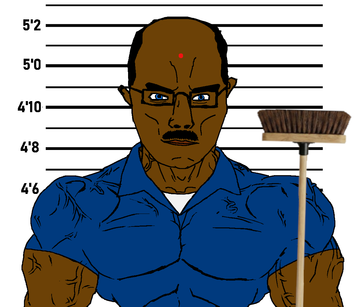 chudjak, chudjak front, muscular chud, 5'2, 5'2 balding indian janitor, 5'2 indian janitor, balding, bindi, black hair, blackpill