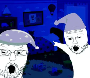 two pointing soyjaks, 2soyjaks, arm, bed, clothes, glasses, hands, hat, looking at you, mustache