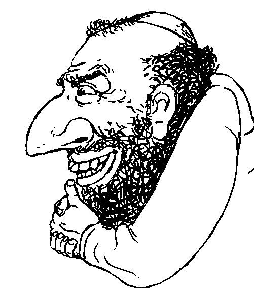 happy merchant, sidejaks, balding, beard, clothes, crooked teeth, ear, eyebrows, forehead lines, grin
