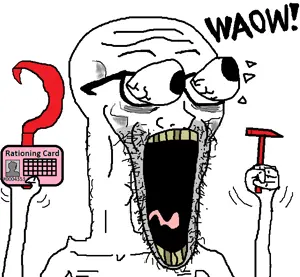 excited soyjak, soyak, waow, wewjak, arm, card, eyes popping, glasses, hammer, hands